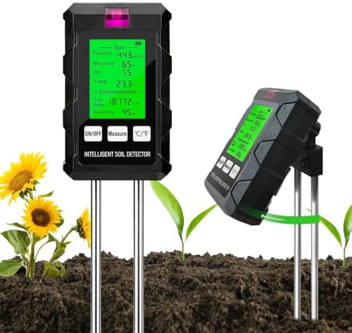 tronisky Bodenmessgerät 6-in-1 Bodentest Messgerät, Multifunktionaler Bodentester für PH/Fruchtbarkeit/Temperatur/Licht/Boden-/Umgebungsfeuchtigkeit mit HD-Display für Garten & Topfpflanze