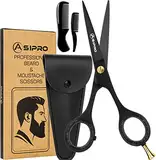 ASIPRO Bartschere Männer 5"/12.7cm Komplettes Bartpflege Set Inkl. Bartkamm, Schnurrbartkamm und Kunstlederetui, Schnurrbart Schere Profi Bart Scheren Edelstahl Beard Scissors Haarschere für Bart