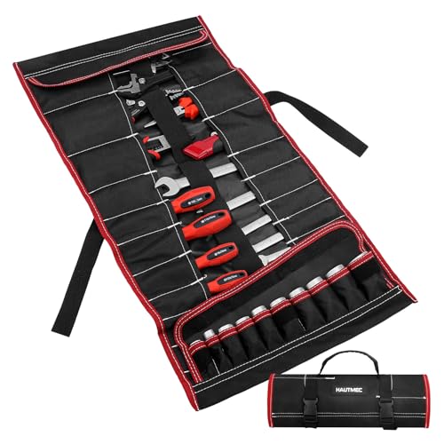 HAUTMEC Rolltasche Werkzeugtasche mit 32-Pocket 600 Denier (600D) Polyester Großer Platz Wasserdichter Schraubenschlüssel-Organizer Roll-Werkzeugtasche HT0069-DE