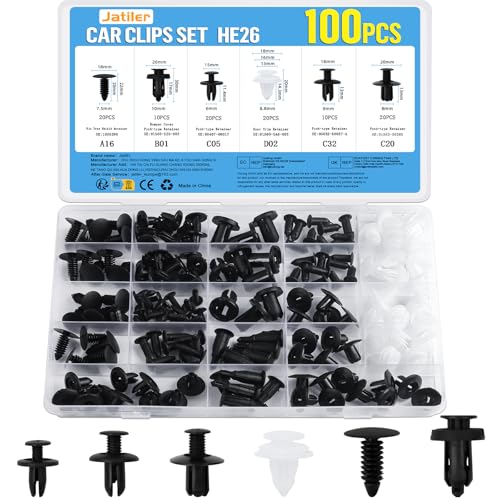 JatilEr 100 Stück Befestigungsclips Auto Clips Set, 6 Arten Türverkleidung Clips Nylon Stoßstange Spreiznieten Karosserie Clips Kunststoffniete Befestigungssatz Clips für Auto
