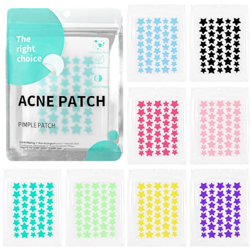 VMUTGA 320 Stück Pimple Patches, 3 Größen Pickel Patch Sterne mit Teebaumöl Salicylsäure Hydrokolloid Pflaster Anti Pickel Patches Wasserdichte Atmungsaktive Tag und Nacht Akne Patches (10/12/14 mm)