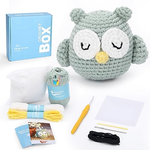 CrochetBox Komplettes Häkelset für Anfänger, Eulen Häkelset, Video-Tutorial einbeziehen, Anleitung, Weiches Garn