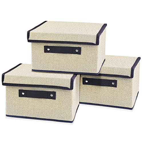 Uootach 3 Stück Aufbewahrungsbox, Faltbare Aufbewahrungsboxen mit Deckel, 25cm*19cm*16cm Stoffbox, Organizer für Spielzeug Aufbewahrungskörb, zum Aufbewahren von Kleidung, Büchern, Spielzeug(Weiß)