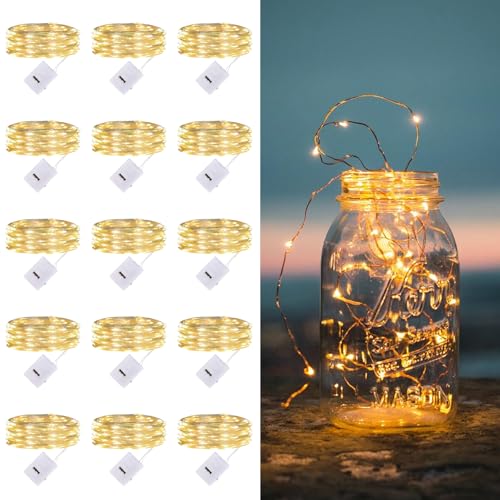 15 Stück LED Lichterkette Batterie klein,3 Modi Lichterkette,2M 20 LED Lichterkette mit Batterie, Mini Lichterketten Batteriebetrieben für Party, Weihnachten, DIY, Hochzeit, Innen Deko
