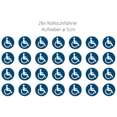 28 Aufkleber Rollstuhlfahrer Rollstuhl - ø 5cm - UV- und witterungsbeständig - nachhaltig - Gebotszeichen Schild (5 cm, Rollstuhlfahrer)