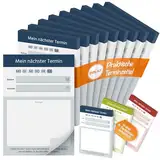Printino Terminblöcke – Terminzettel DIN A7 – 10 Blöcke mit 500 Terminkarten – Offsetpapier 80 g/m² – großes Stempelfeld – klar strukturiert – 3 Farben – für Praxen, Studios, Friseur, Kosmetik (Blau)