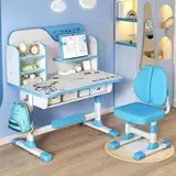 UDIYO Kinderschreibtisch Set mit Bücherständer, Höhenverstellbarer Schreibtisch mit Schubladen, Goldenes Distanzdesign Schreibtisch Kinder, Kinder Schreibtisch für Jungs & Mädchen (Blau C)