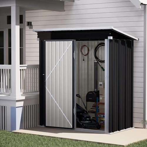 UDPATIO Metall Gartenhaus mit 1.5 m², Pultdach - 162 x 92 x 180 cm für den Außenbereich, Geräteschuppen, Fahrradgarage, Verzinkter Stahl mit Abschließbarer Tür für Hinterhof,Dunkelgrau