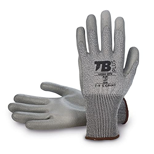 TB Schnittschutzhandschuh 401G2 DYN | Grauer PU-beschichteter Arbeitshandschuh auf Handfläche, graue HPPE-Unterstützung und Glasfaser. Elastisch, atmungsaktiv und robust, Größe 9