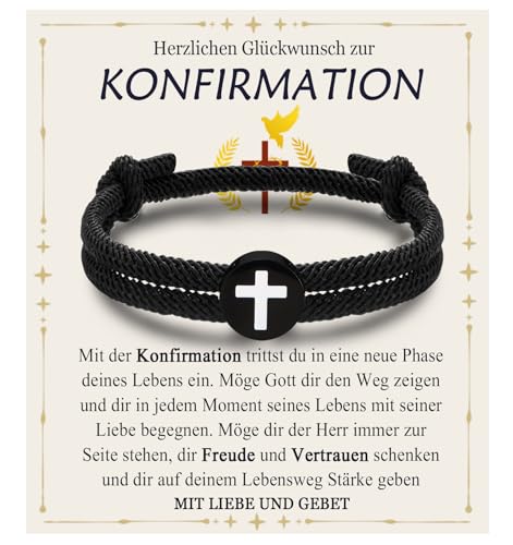 EYQV Konfirmation Geschenke Junge, Konfirmationsgeschenk für Jungen, Konfirmation Kreuz Armband für Jungs, Besondere Geschenkidee zur Konfirmation für Sohn Bruder Patensohn Neffe Enkel von Mama Papa