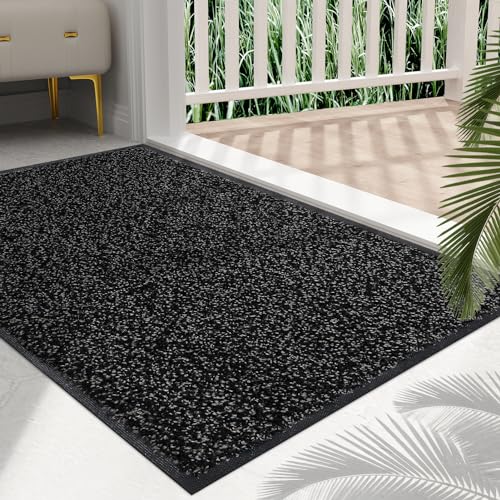 Mibao Fußmatte für Innen & Außen, 51x81cm Schwarz Grau, Dauerhaft Waschbar, Schmutzfangmatte rutschfest für Eingangsbereich, Türmatte mit Naturkautschukrücken