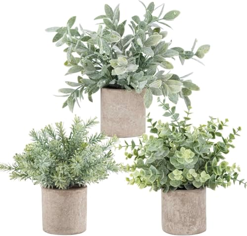 Der Rose 3 Stück Künstliche Pflanzen Wie Echt Eukalyptus Pflanzen Fake Plants für Deko Wohnzimmer Schlafzimmer Zimmer Wanddeko Badezimmer Deko (Grau)