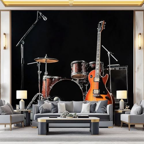 Vlies Fototapete Einfache Musikinstrumente 200 x 140 cm, Foto Tapete Schlafzimmer Wohnzimmer Vliestapete Wandtapete Motivtapeten 3d Effekt Wand Dekoration, Schwarz
