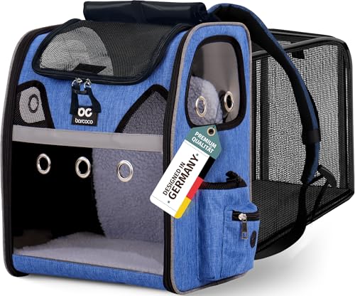 BARCOCO Katzenrucksack große Katzen Hunderucksack Transportrucksack erweiterbar mit Fenster Katzentasche atmungsaktiv stabil Transporttasche Haustier Tierrucksack Carrier Pet Bag bis 6 kg - Blau