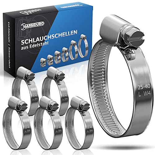 GARSIDURO® Schlauchschellen Edelstahl | 25-40mm [10 Stück] | Profi W4 Schlauchklemme | Schlauchschellen geeignet für die Sandfilteranlage oder als Gartenschlauch Schellen & Pool Schlauchschellen