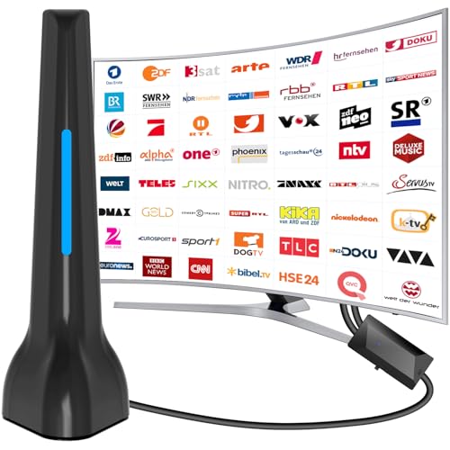DVB-T/DVB-T2 Antenne mit Verstärker innen，Ermöglicht den Fernempfang digitaler Signale und Wird mit einem 3-Meter-Koaxialkabel geliefert