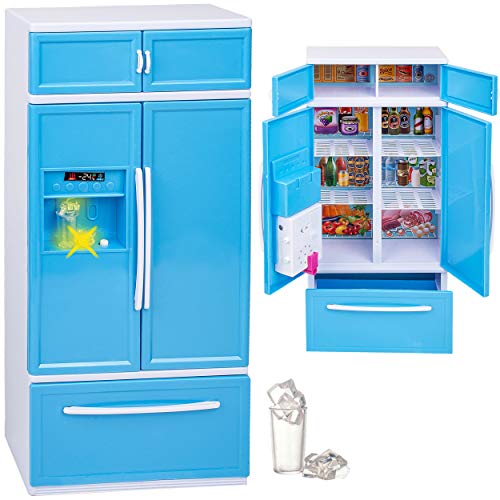 alles-meine.de GmbH Puppenhaus Möbel - Sound & Licht - Modellwahl - 31 cm groß - großer Kühlschrank mit Eiswürfelspender/Gefrierschrank - Miniatur für Puppenstube - passend für..