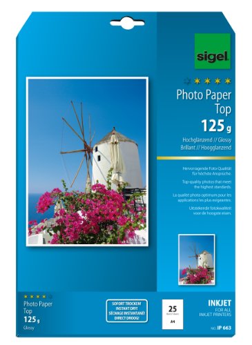 SIGEL IP663 InkJet-Fotopapier Top, A4, 25 Blatt, hochglänzend, hochweiß, 125 g, für hochwertige Fotografien