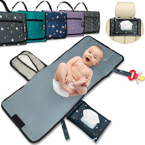 BUBENHERZ Windeltasche Für Baby & Kleinkind mit XL Wickelunterlage für unterwegs - Anti-Rutsch-Feuchttuchfach für jede Größe - Kleine Wickeltasche Organizer mit viel Platz GREYBEAR
