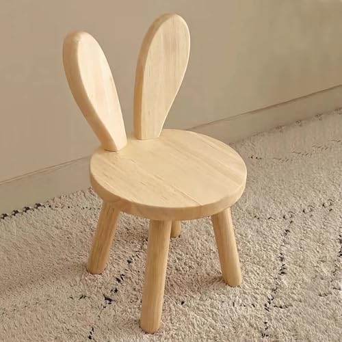 QHENS Kinderstuhl Holz, kinderstuhl ab 3 Jahr Massiv aus Holz, kinderzimmer Kinder Stuhl 25 cm Sitzhöhe mit Hasenohren Rückenlehne und Rutschfesten Aufklebern, Geschenke für Kinder