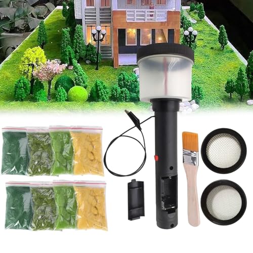 Mini Static Grass Beflockung, 4 Colors Mini-Applikator für Beflockungsmaschine 8 Statisches Gras 2 Netcover ABS Applikator mit Antirutschgriff für DIY Scenic Modelling Sand Table Modellierung