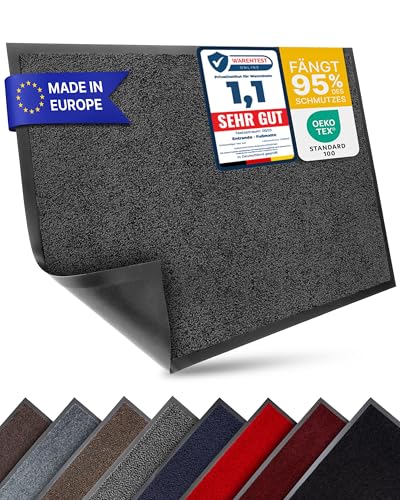 Entrando Hochwertige Fussmatte 40x60 cm - innen und aussen - rutschfest, pflegeleicht, robust - passt unter der Tür - für Haustür, überdachten Eingang, Terrasse, Balkon (Anthrazit)
