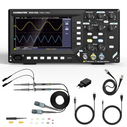 HANMATEK 2 in1 DOS1102S Digitales Speicheroszilloskop mit integriertem Wellenformgenerator, 110MHz Bandbreite, 2 × 500MSa/s Abtastrate, Zweikanal