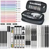 Four Candies 45 Stück Schulsachen mit Mäppchen, 12 Pastell Textmarker, 5 Gelstifte, 6 Druckbleistift Set, Stifte und Coole Sachen für Teenager Mädchen School Stuff Office Adult (Schwarz)