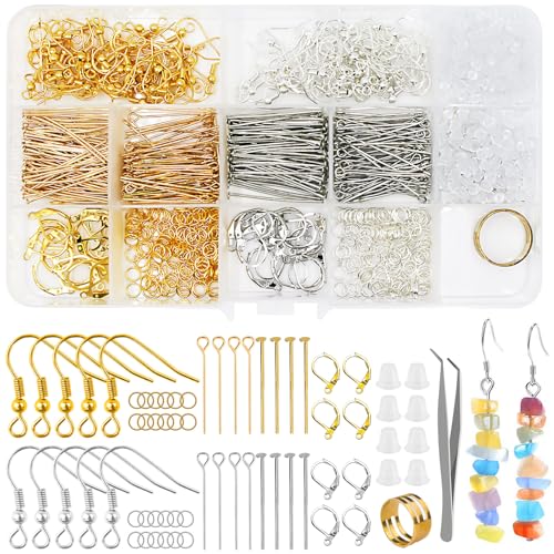 HavaCue 1350 Stück Ohrringe Selber Machen Set, 925 Ohrring Haken für Anfänger und Erwachsene, Ohrringe Basteln Set für die Schmuckherstellung die Reparatur von Ohrringen Armband Halskette DIY