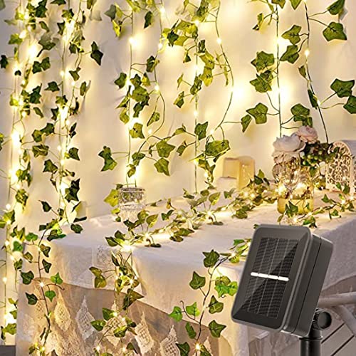 Bigzom Solar Lichterkette Aussen, 120LED Efeu Lichterkette Solar 12M Lichterkette Außen Solar 8 Modi für Gärten Balkon Terrasse Zimmer Deko(Warmweiß)