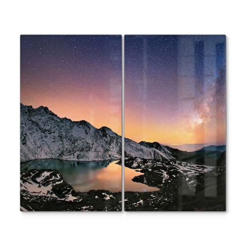 DEQORI Herdabdeckplatten Glas | 2er Set 60x52 cm | Motiv "Gosainkunda unter Sternen" | Ceranfeld Abdeckplatten in Küche | Herd-Abdeckungen universal | Glasplatten & Schneidebretter für Kochplatte