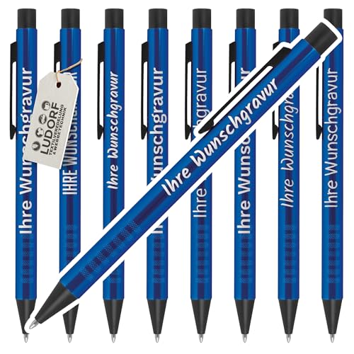 #teamludorf Kugelschreiber Blau - 100 Stk. - individuell graviert - personalisierte Werbe-Kugelschreiber mit Logo oder Text - perfektes Werbegeschenk für Firmen, Hochzeiten & Messen