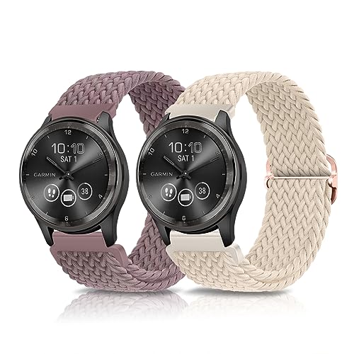 KoGiio 20mm Geflochtenes Armband für Garmin Forerunner 165/165 Music/Vivoactive 6/5/Vivomove Trend,Ersatzband Uhrenarmband für Garmin vivomove Sport/Venu Sq 2 Music Milchig weiß &Lilagrau