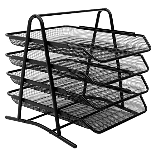 SICHENSH 4 Fächer Dokumentenablage aus Metall, Mesh Schreibtischablage, Schreibtisch Organizer mit 4 x Tabletts, Schubladenorganisator, Dokumentenablage Metall Desk Organizer