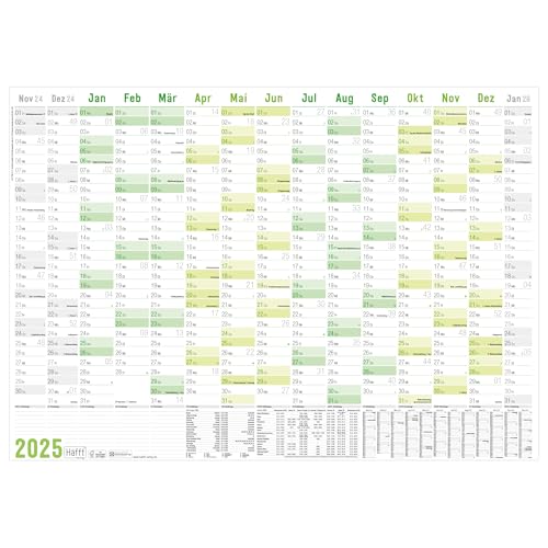 Häfft® XXL Wandkalender 2025 groß A1+ (89 x 63 cm) "Grün" 15 Monate Nov 2024 - Jan 2026 + gratis A4-Jahresplaner, Wandplaner Jahreskalender gefalzt - nachhaltig & klimafreundlich
