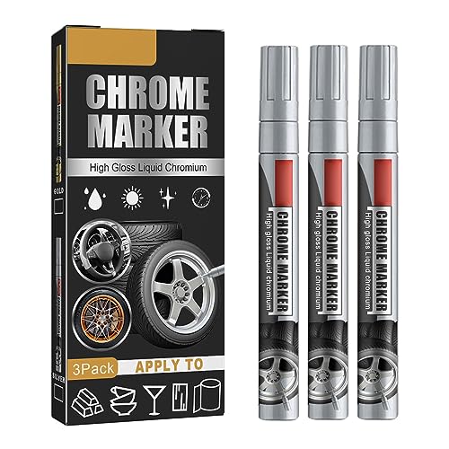 Chrom Lackstift Hochglanz,Kratzer Entferner Auto, Lackausbesserungsstift, 3 Stück Auto-Reparatur-Lack-Kratzer-Entferner-Lackstift Hochglanz-Flüssigkeits-Chrom-Marker Chrom-Markierungsstift