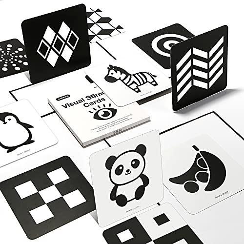 beiens Sensory Toys Karten, Schwarz und Weiß Neugeborenen Gehirn Entwicklung Spielzeug, Visuelle Stimulation Lernen Aktivität Karten für 0-3 Monate, 40 Seiten 5,5'' x 5,5'' Pädagogisches Baby Geschenk