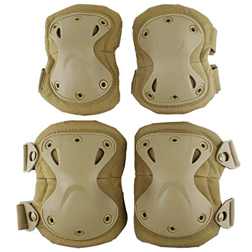 Aoutacc Tactical Combat Knie- und Ellbogenschutz-Set für Outdoor CS Paintball-Spiel Radfahren Sicherheit Skateboard-Ausrüstung Schlittschuhe Knieschutz-Schutzpolster (Tan)
