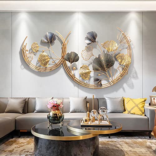 SHZICMY 3D Wandbilder Wanddeko Ginkgoblätter Metall Golden Moderne Schlafzimmer, Wohnungs Deko, Deko Wohnzimmer Modern Home Deko 110x70x2,5 cm