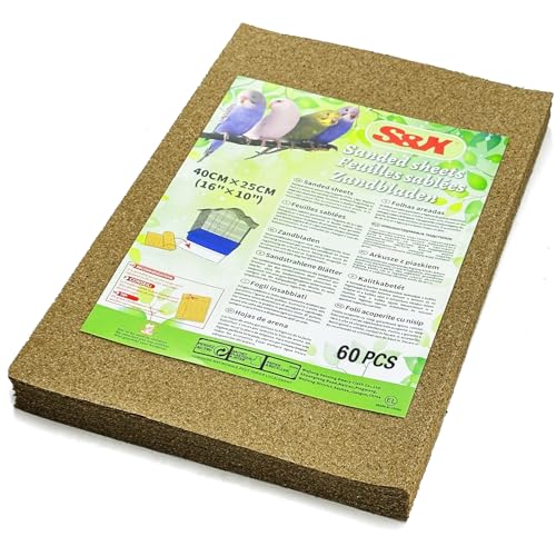 S&X Sandblätter für Vogelkäfige, 60 Stück/Packung – 40 cm x 25 cm, Vogelkäfig-Sandpapier