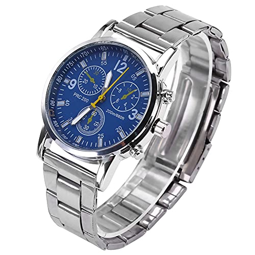 Brrnoo Männer Männliche Analoge Uhr, Multi Zifferblatt Quarz Uhr für Herren Edelstahl Band Legierung Gehäuse Armbanduhr, Beiläufige Sport Design Geschäftsuhren, Bestes Herrengeschenk (Blau)