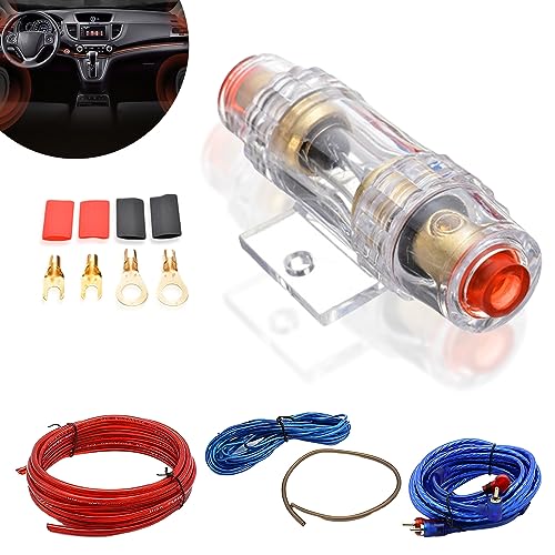 Kfz Verstärker Kabelsatz Subwoofer Kabel: HOMURY 10GA Endstufe Auto Anschluss Set, Endstufen-Anschluss-Set 25mm², Audio Subwoofer Sicherungshalter Gabelkabelschuhen Kabelbinder mit Sicherung