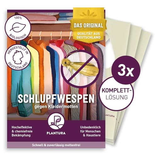 Plantura Schlupfwespen gegen Kleidermotten, Komplett-Lösung mit 12 Karten (3 Karten à 4 Lieferungen) - hochwirksame & nachhaltige Bekämpfung, Alternative zu Mottenkugeln