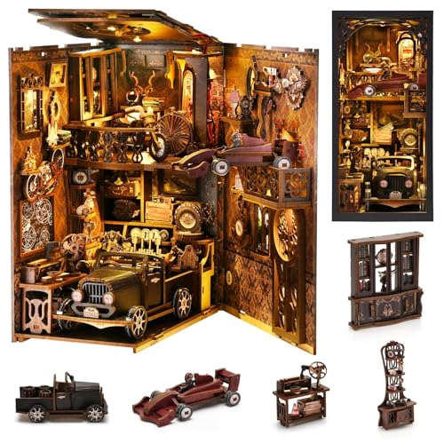CRESYMME Book Nook Kit, DIY Miniatur Haus Puppenhaus Bausatz Bücherregal Deko für Jugendliche und Erwachsene（Retro-Autogalerie）