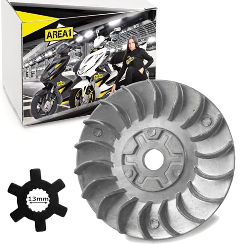 Area1 Ersatz Riemenscheibe/Lüfterrad 13mm inkl Sternscheibe für 50ccm 2-Takt Minarelli. Kompatibel mit Yamaha Aerox Neos Jog BWs, MBK Nitro Ovetto Stunt Booster, Aprilia 97-00, Malaguti F10 F12 F15