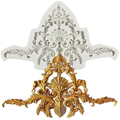 MINFEIDMS Barock Stil Curlicues Scroll Lace Fondant Silikonform Relief Blume Form Filigrane Form 3D Sculpted Flower für Zucker Kuchen Dekorieren Cupcake Topper Schokolade Gummi Paste Candy Polymer
