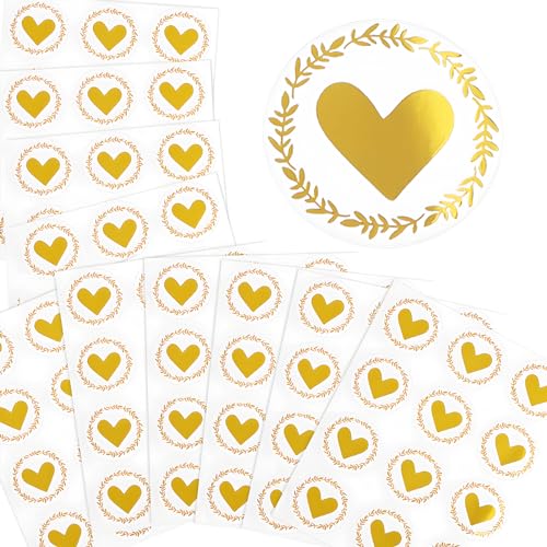 BHGT 120pcs 3.5cm Umschlag Aufkleber Herz Gold Wachssiegel Selbstklebend Briefumschlag Siegelaufkleber Liebe Hochzeit Aufkleber Deko Herz Sticker Herz Aufkleber für Valentinstag