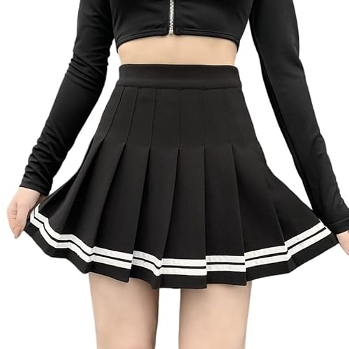Damen Falten Minirock Vintage Patchwork Rock Schwarz Hohe Taille Kurzer Rock for Party Party Dating(S)