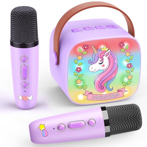 Dislocati Einhorn Geschenk für Mädchen 3-12 Jahre, Karaoke Maschine mit 2 Bluetooth Mikrofon Kinder Spielzeug ab 3-12 Jahre Mädchen Karaoke Mikrofon Kinder Ostergeschenke Microphone Kinder Bluetooth