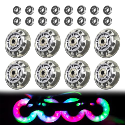 LEKEFETO 8 Stück Inline Skate Rollen, 72MM silbertransparent inliner Rollen, Inline Skate Teile Räder mit 16 Stück kugellager,Universell für alle Arten von Rollschuhen